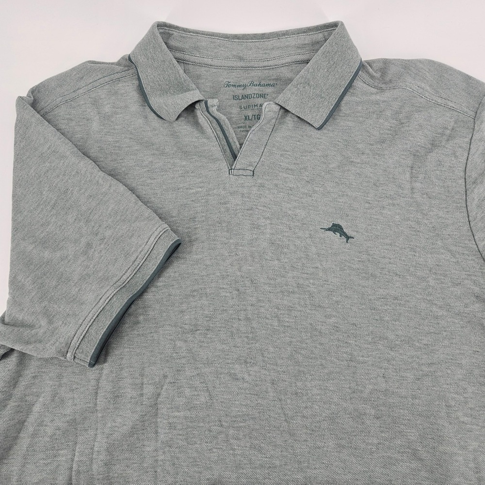 Tommy Bahama IslandZone Mens XL Gray Supima Cotton Blend V-Neck Polo Shirt